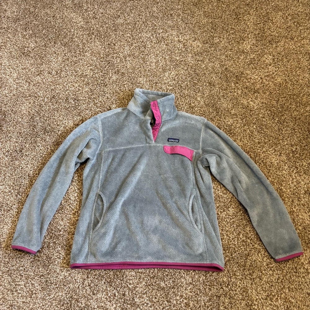 Patagonia || Retool Snap Fleece Pullover Gray and Pink Size L